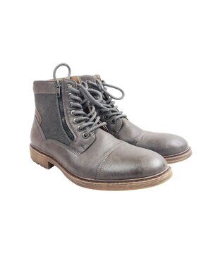 Sonoma Mens Size 8.5 Herring Grey Faux Leather Ankle Boots Side Zippers Lace Up